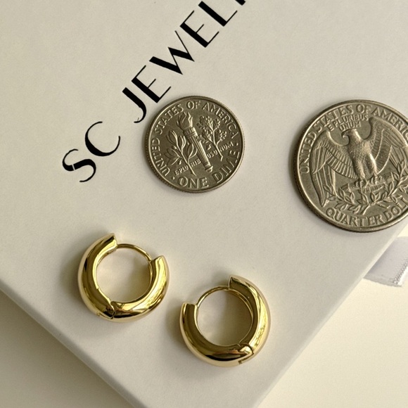 Thick Tiny Hoop Earrings | 14K Gold Plated | Luxury Hypoallergenic Jewelry - Picture 6 of 10